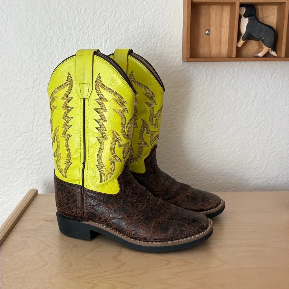 Old West Neon & Brown Leather Cowboy Boots